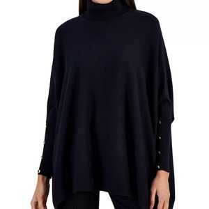 Petite Black Turtleneck Cape Poncho Sweater